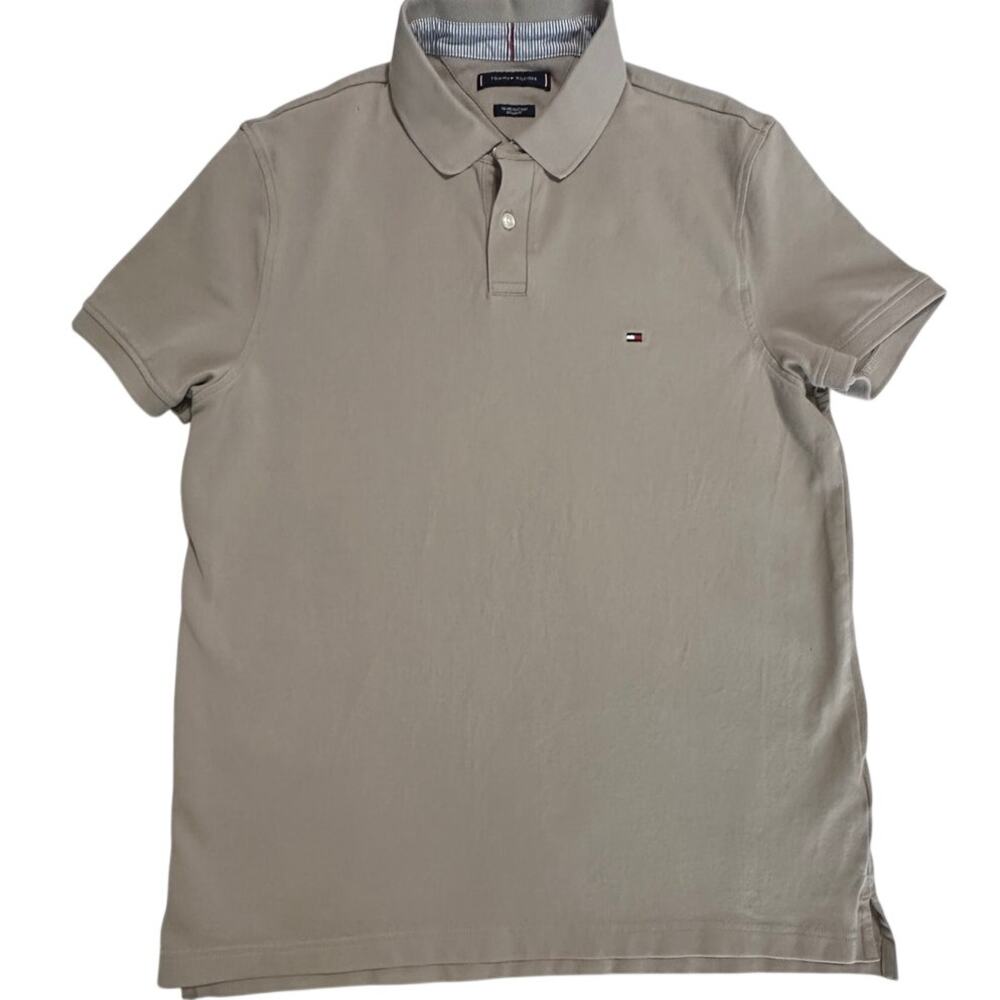 Tommy Hilfiger Polo Shirt Mens L Tan Short Sleeve